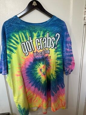 VINTAGE Joe's Crab Shack "Got Crabs?" Tie Dye T-Shirt 3XL - Jacksonville Beach